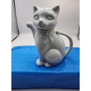 Takahashi San Francisco Cat Teapot Fine Porcelain Hand Finished Japan Grey 6.5in